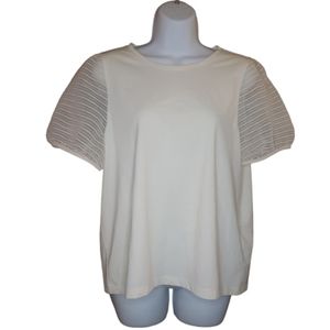 Madewell - Striped Sheer Sleeve Cream Knit Top - L - LN